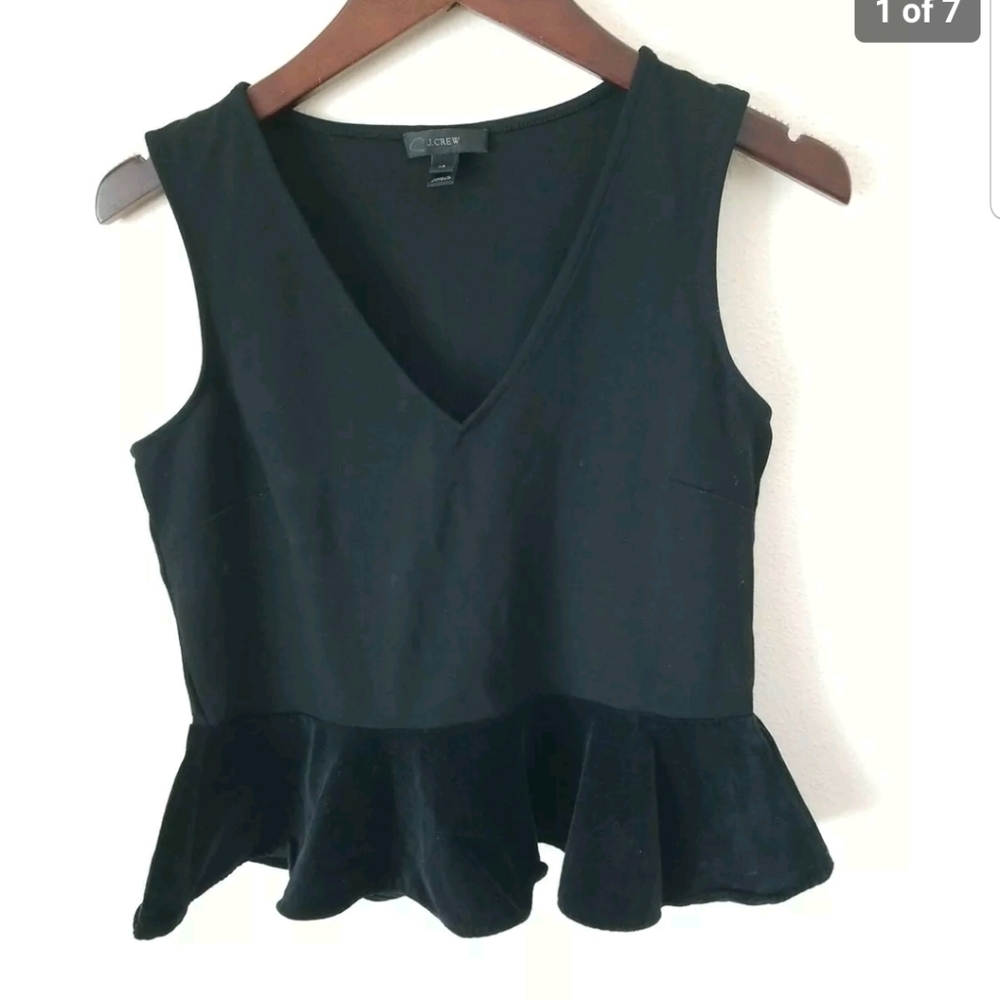 J Crew Black Label Sleeveless V Neck Velvet‎ Peplum Contrast Top Size XS H3583F